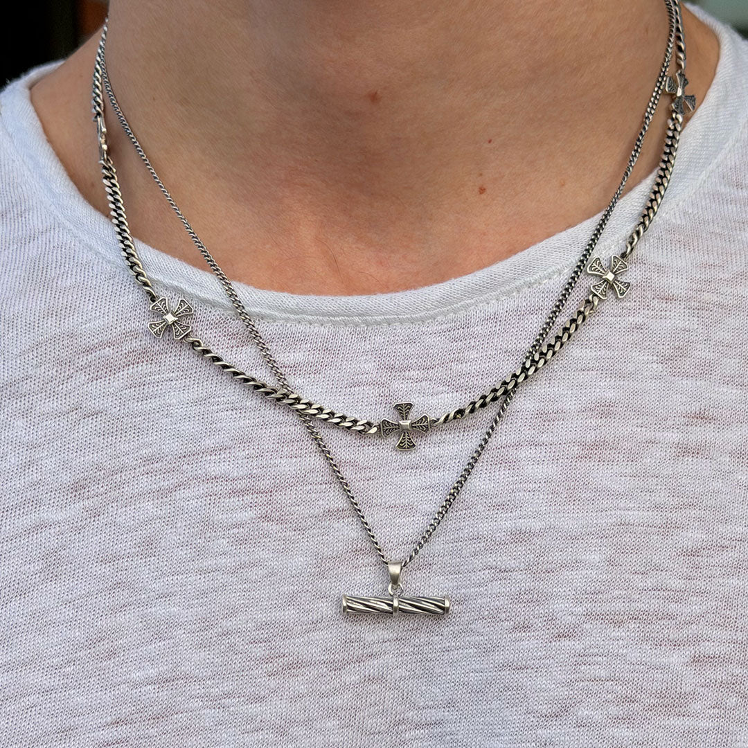 Silver Helix T Bar Necklace