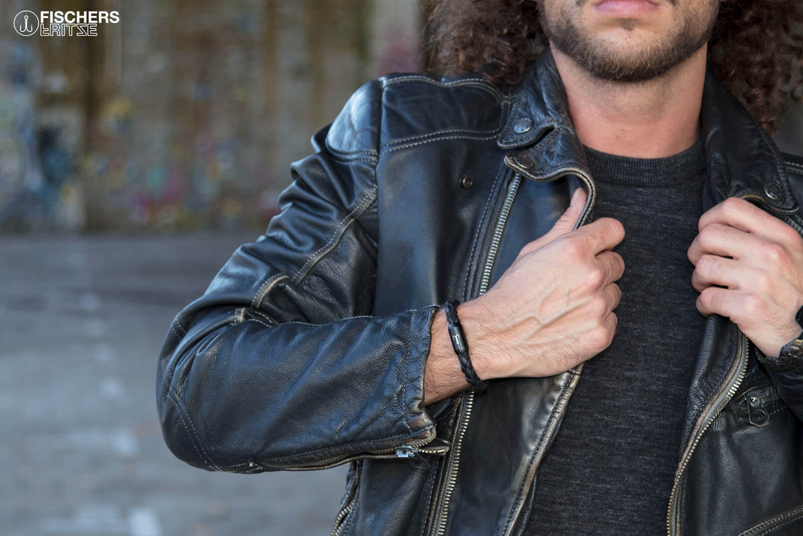 Leather Torpedo Mackerel Francisco - Black Braided